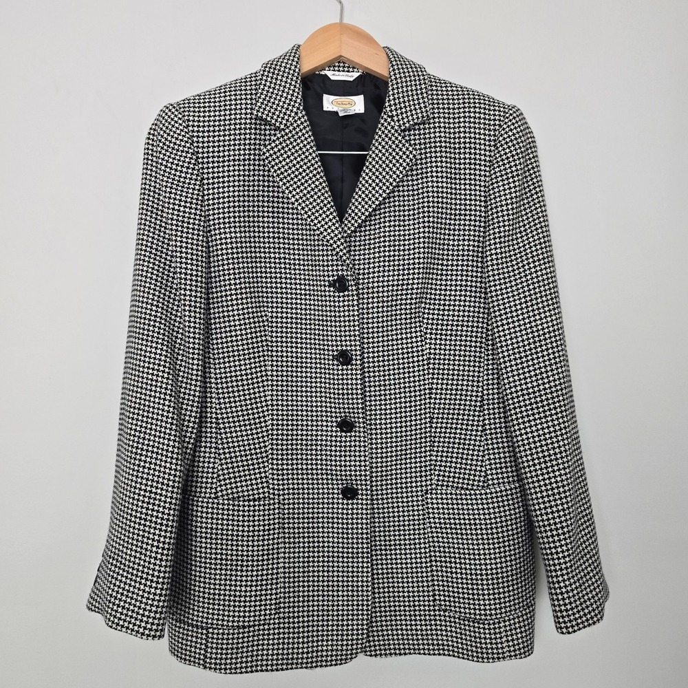 Vintage 90s Talbots Quiet Luxury Italian Wool Houndstooth Blazer Sz 8 Old Money - Picture 2 of 13